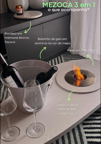 Mesa 3 em 1 (lareira+baldinho+bandeja)